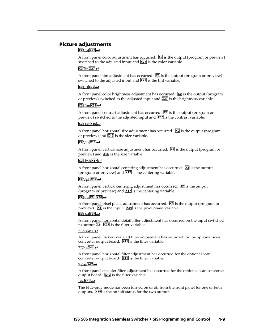 Extron electronic ISS 506 manual Picture adjustments, @PhsX!*X2, @DetX2 