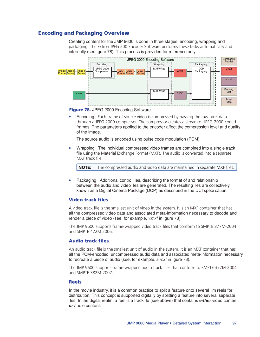 Extron electronic JMP 9600 manual Encoding and Packaging Overview, Video track files, Audio track files, Reels 