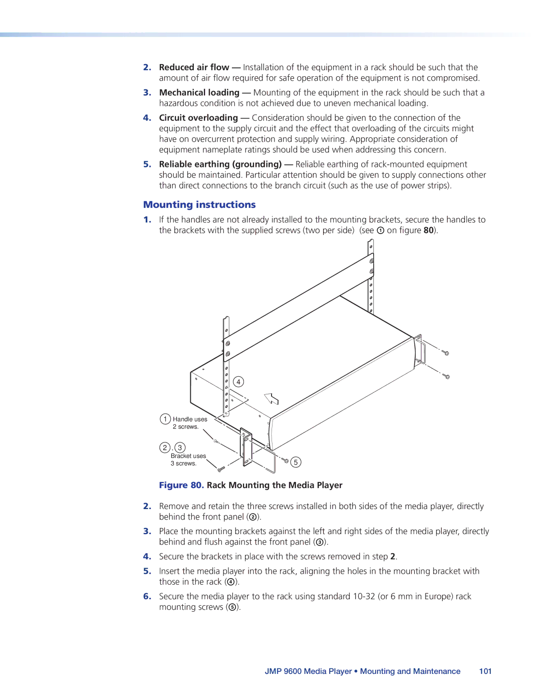 Extron electronic JMP 9600 manual Mounting instructions, Rack Mounting the Media Player 