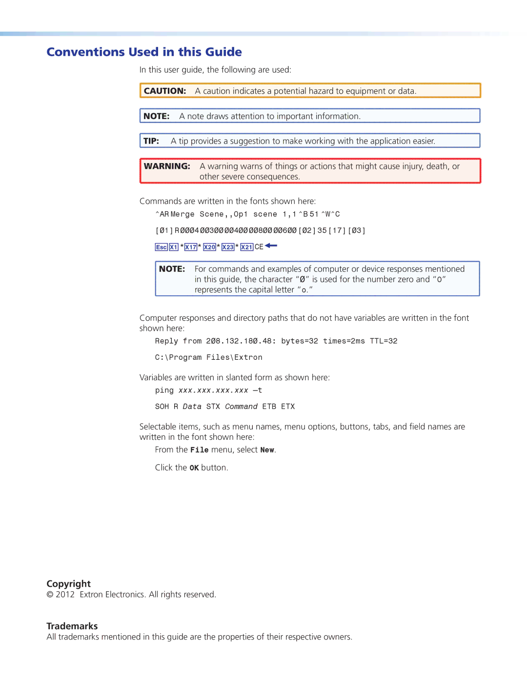 Extron electronic JMP 9600 manual Conventions Used in this Guide 