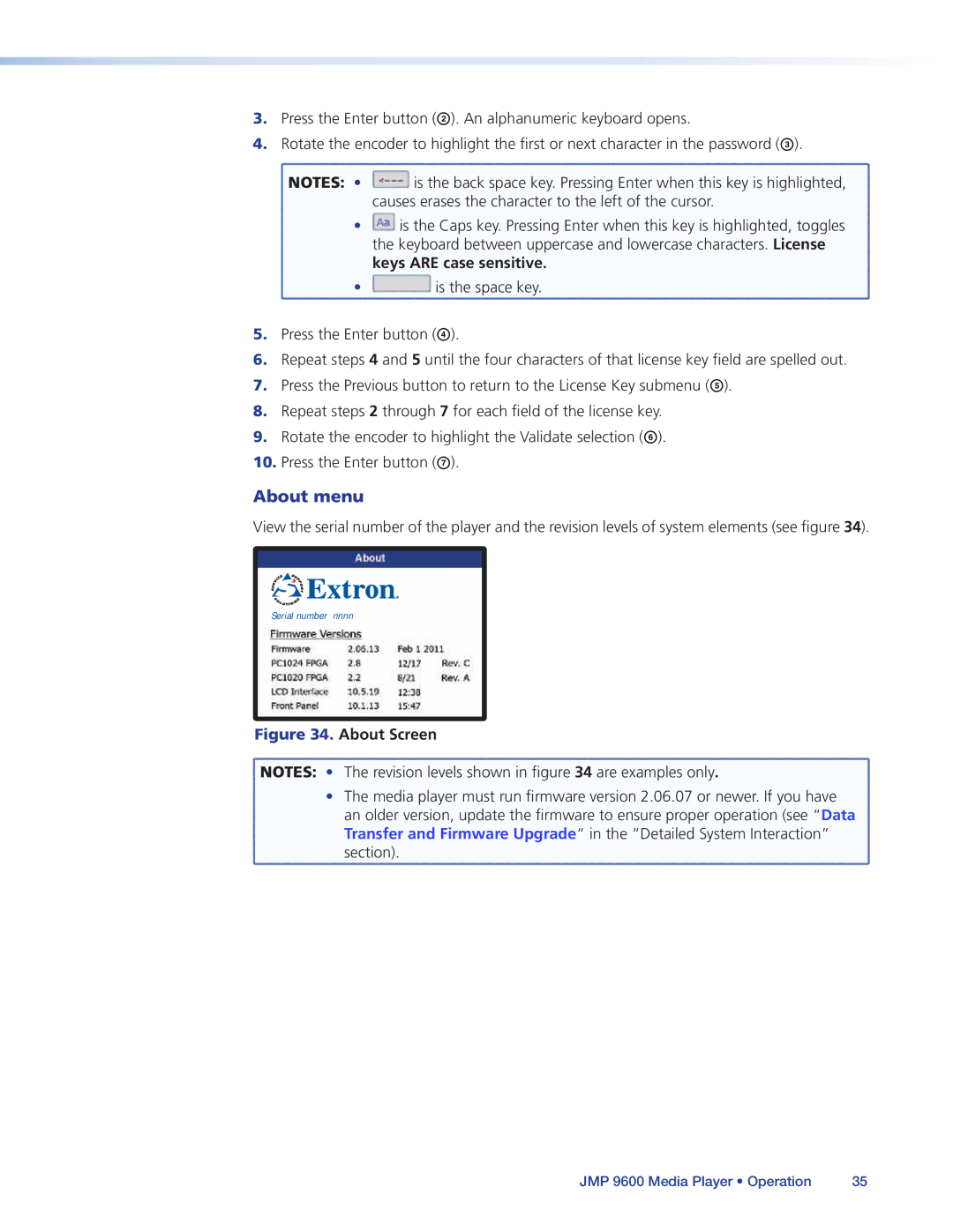 Extron electronic JMP 9600 manual About menu, About Screen 