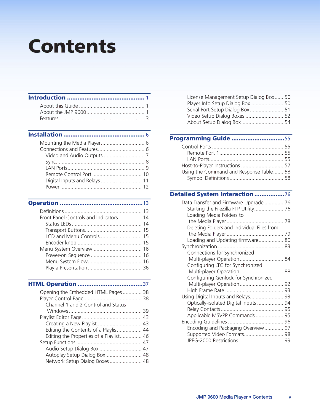 Extron electronic JMP 9600 manual Contents 