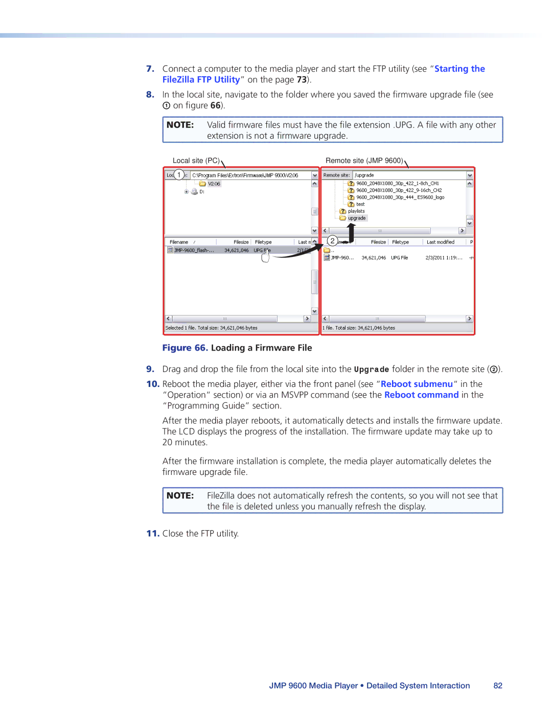 Extron electronic JMP 9600 manual Loading a Firmware File 