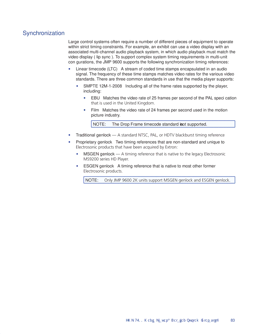 Extron electronic JMP 9600 manual Synchronization 