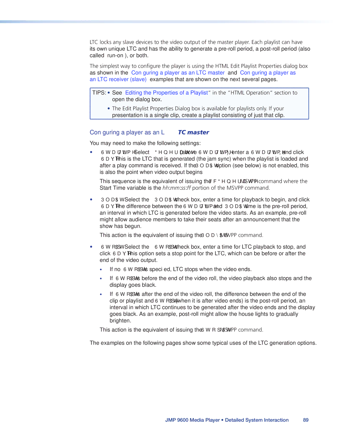 Extron electronic JMP 9600 manual Configuring a player as an LTC master 