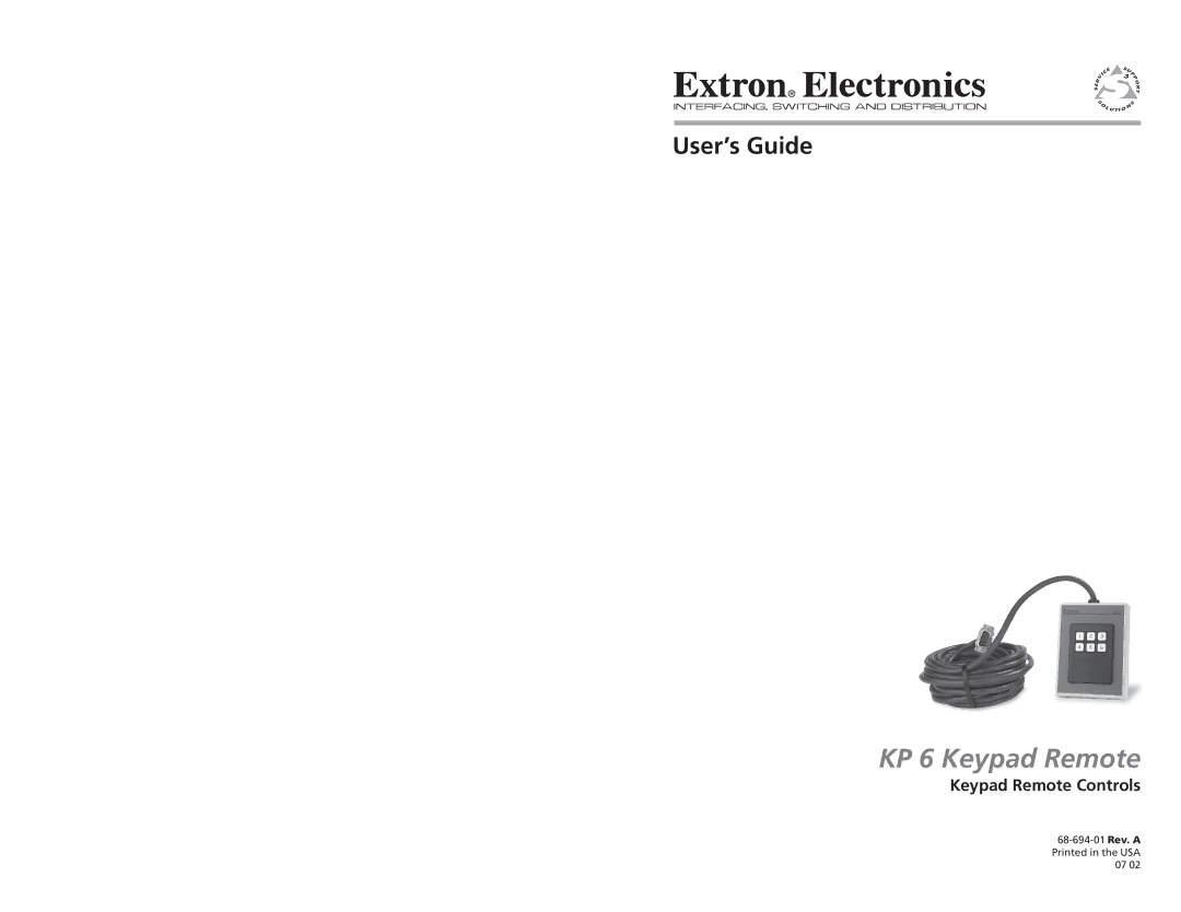 Extron electronic specifications KP 6 Keypad Remote, Keypad Remote Controls 