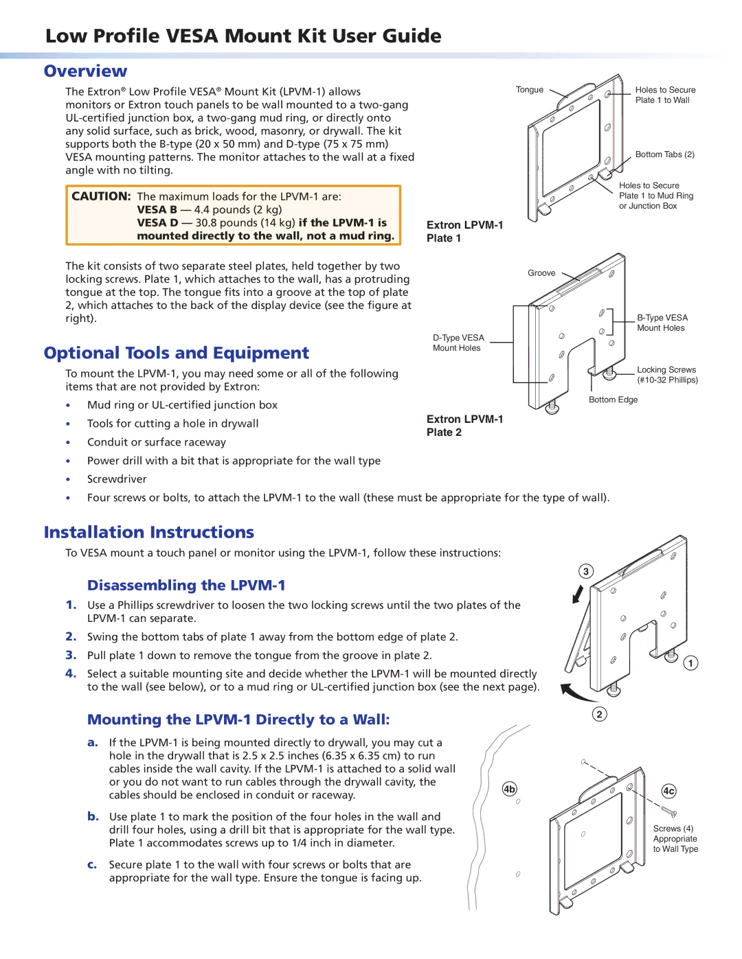 Extron electronic LPVM-1 installation instructions Overview, Optional Tools and Equipment, Installation Instructions 