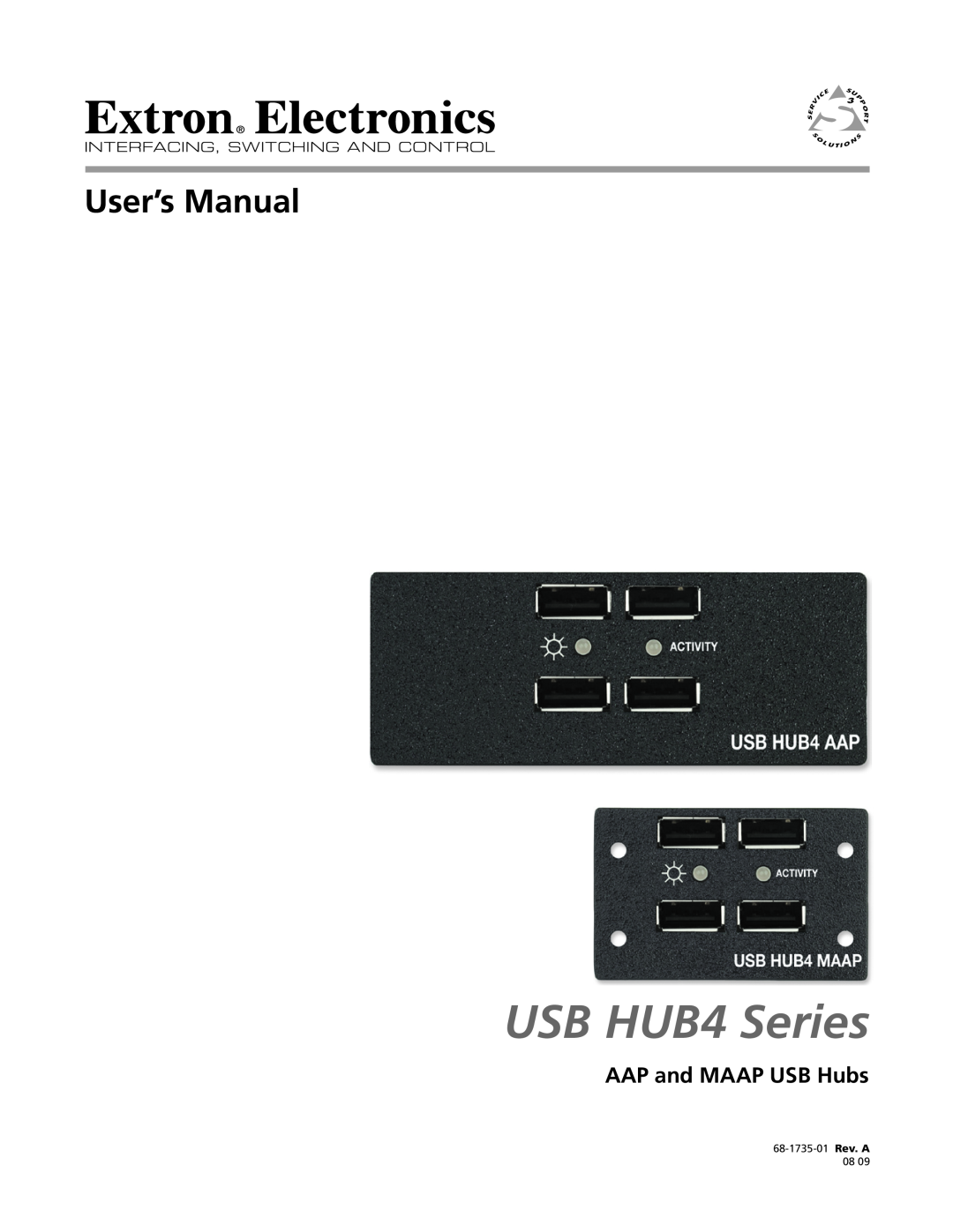 Extron electronic manual AAP and MAAP USB Hubs, USB HUB4 Series, 68-1735-01 Rev. A 