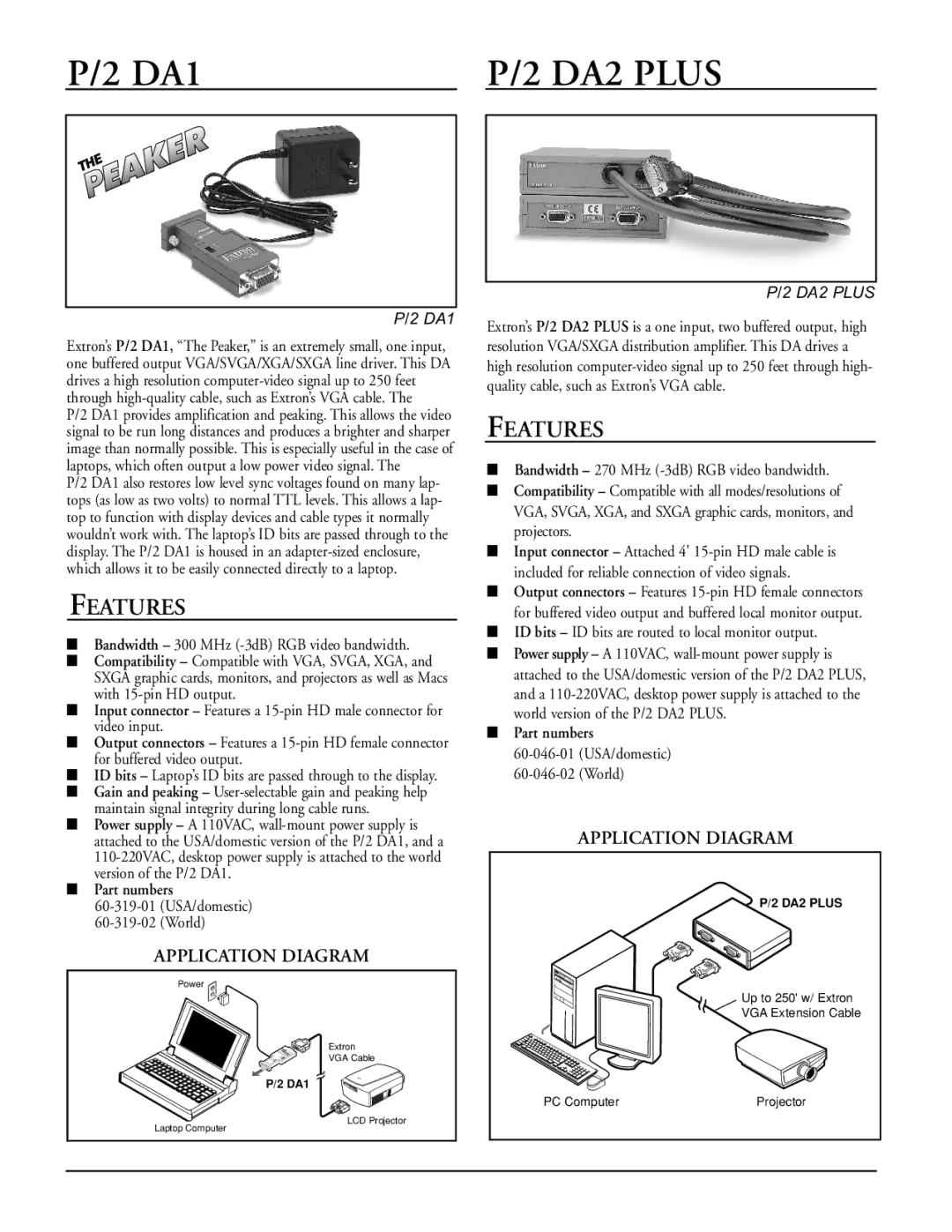 Extron electronic MAC manual DA1, Features 