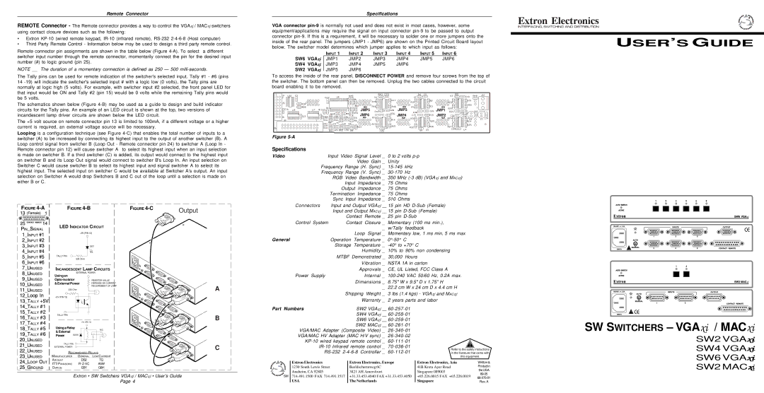 Extron electronic MACXI, VGAXI manual Specifications 