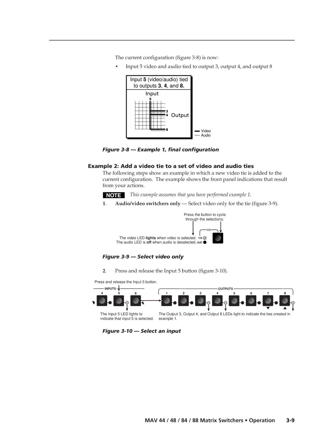 Extron electronic MAV 84, MAV 88, MAV 44, MAV 48 manual Example 2 Add a video tie to a set of video and audio ties 