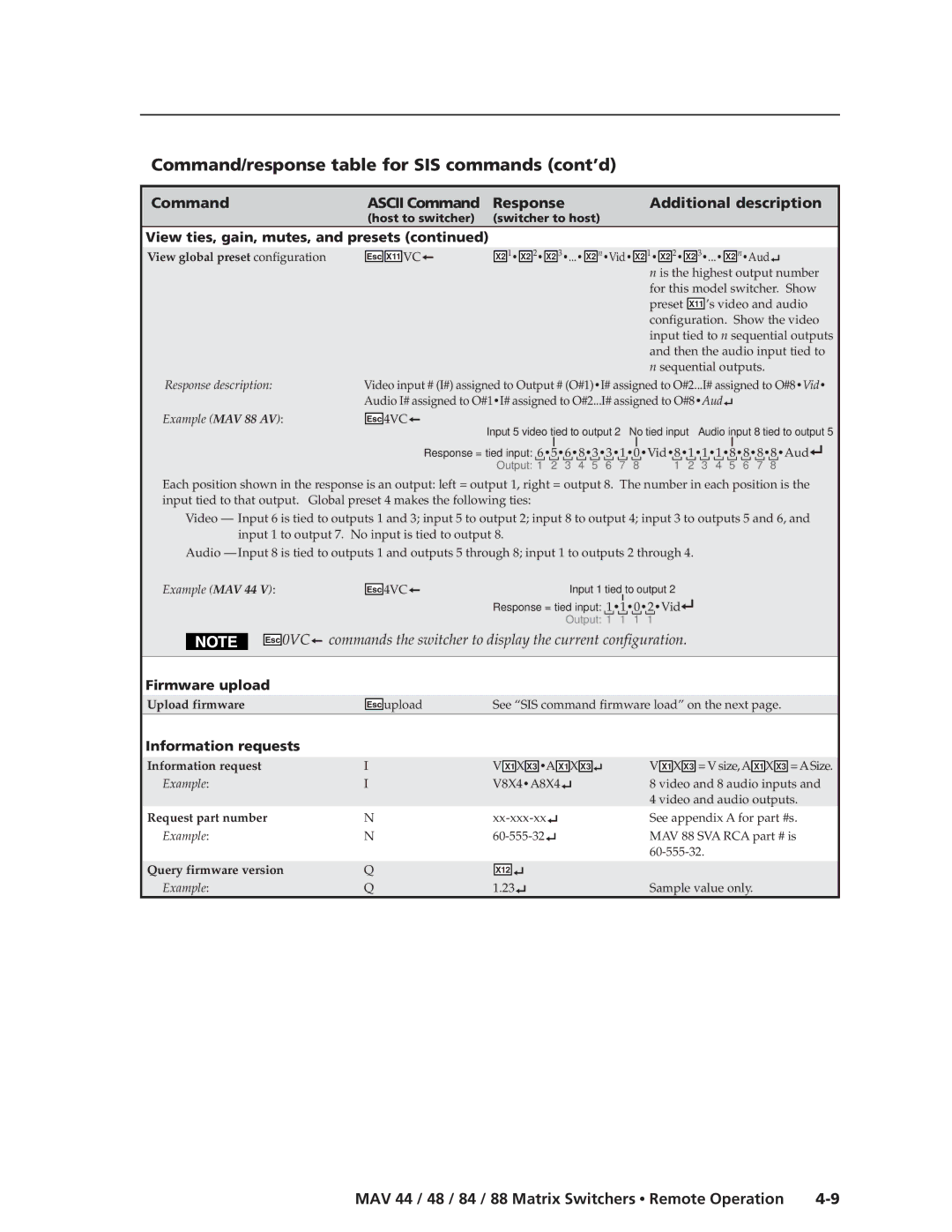 Extron electronic MAV 84, MAV 88, MAV 44, MAV 48 manual Firmware upload 