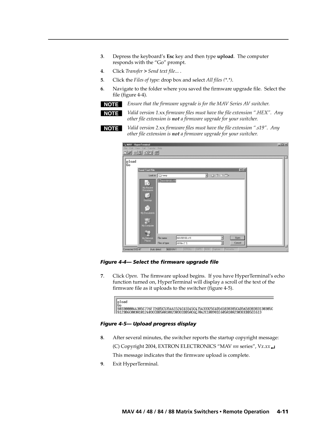 Extron electronic MAV 48, MAV 88, MAV 84, MAV 44 manual Select the firmware upgrade file 