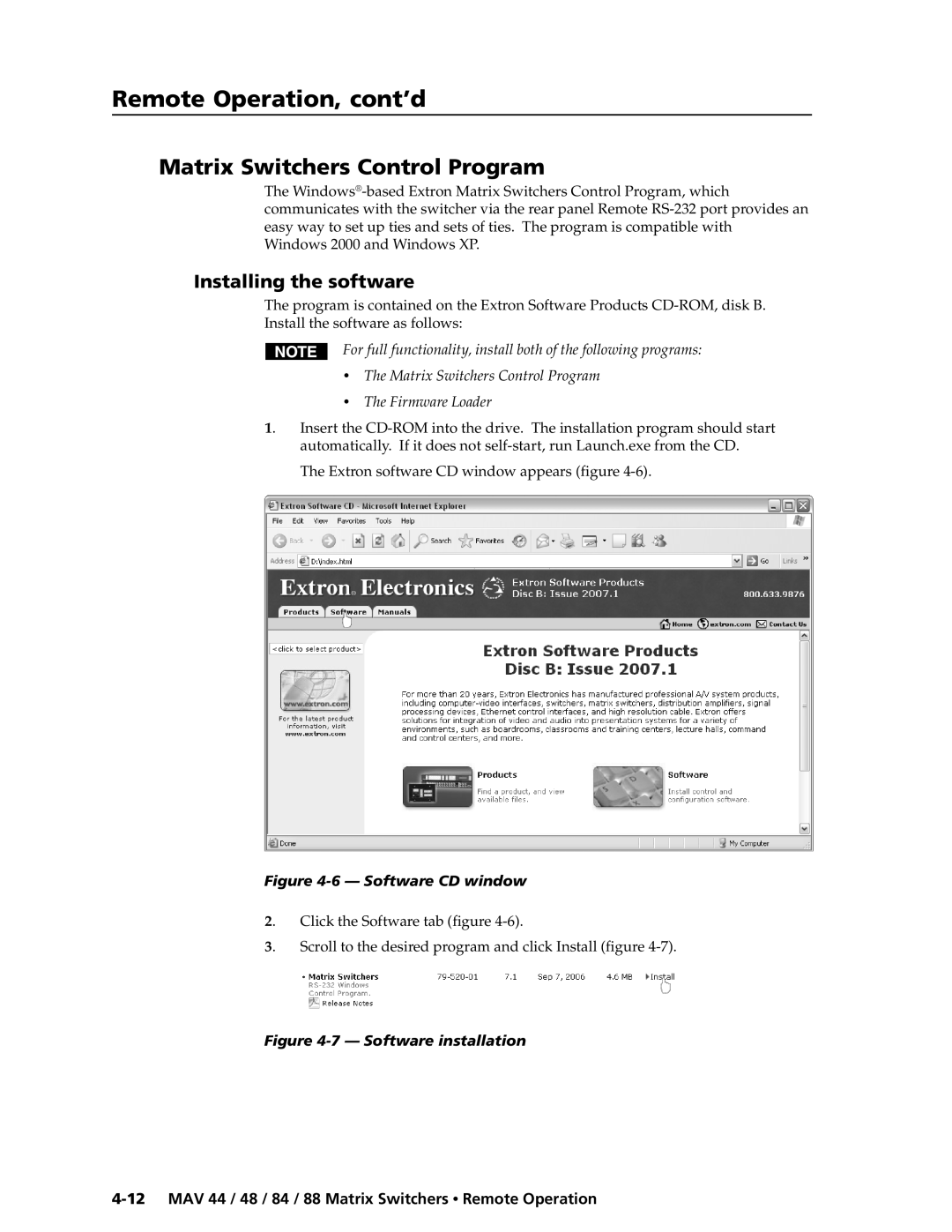 Extron electronic MAV 88, MAV 84, MAV 44, MAV 48 manual Matrix Switchers Control Program, Installing the software 