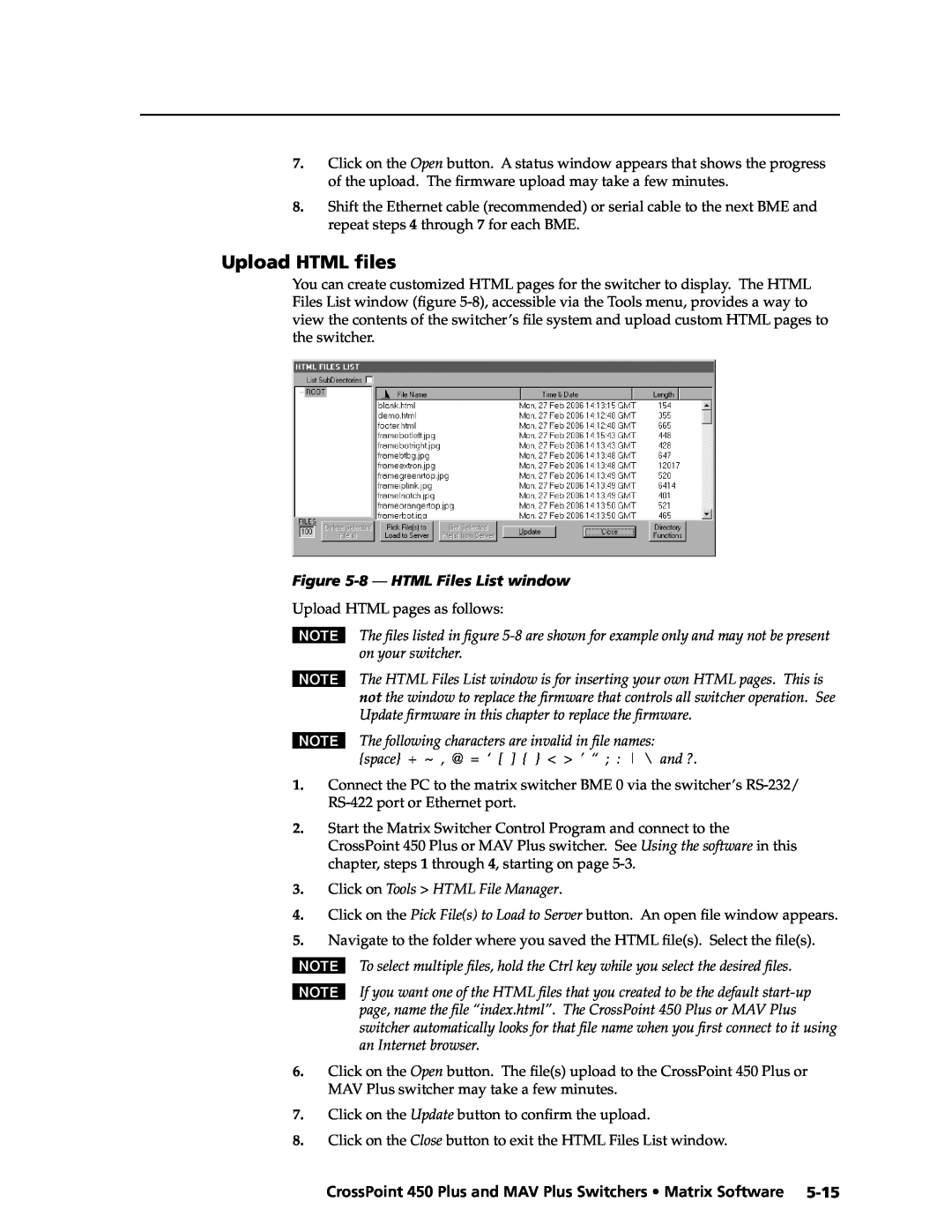 Extron electronic 450 Plus, MAV Plus manual Upload HTML ﬁles, 8 - HTML Files List window 