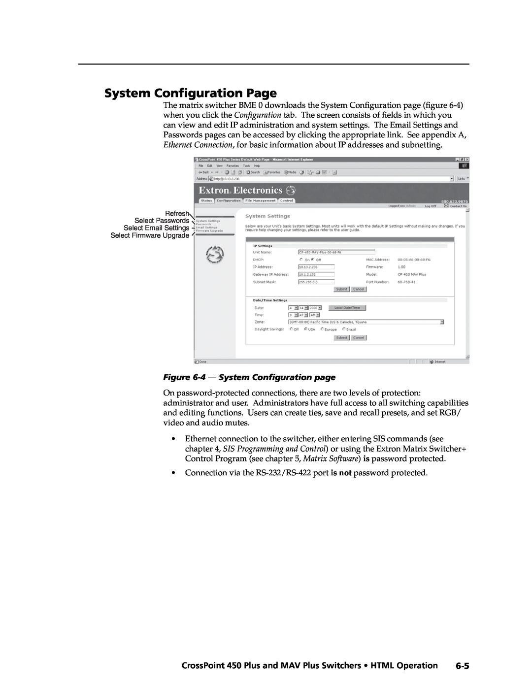 Extron electronic 450 Plus, MAV Plus manual System Conﬁguration Page, 4 - System Conﬁguration page 