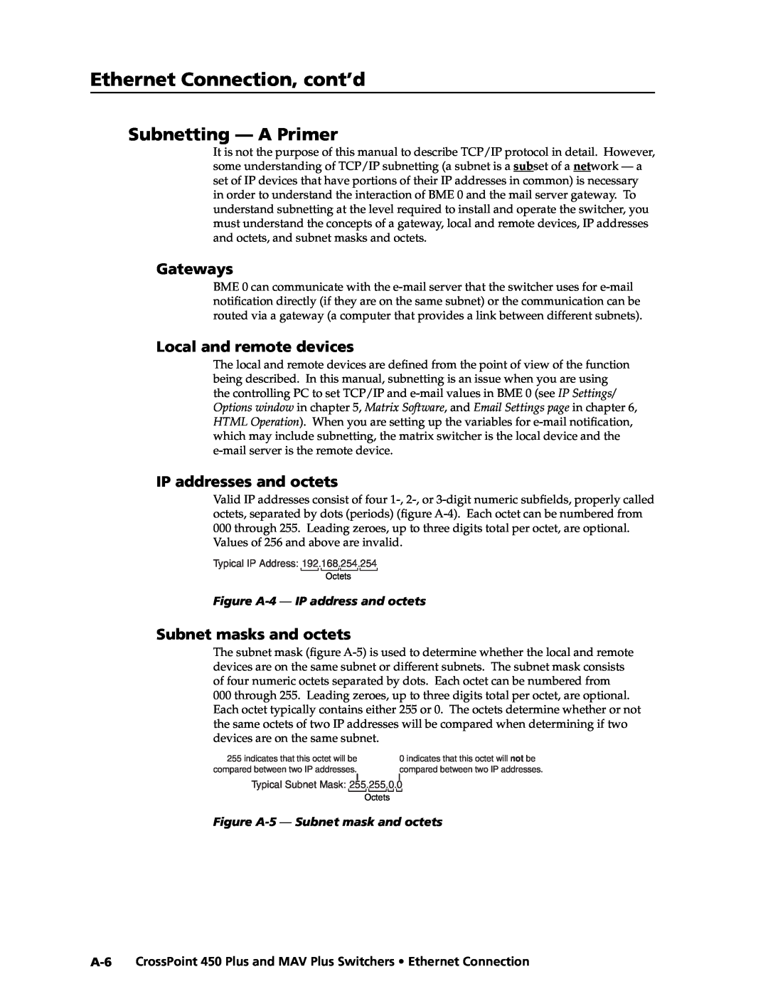 Extron electronic MAV Plus, 450 Plus Subnetting - A Primer, Gateways, Local and remote devices, IP addresses and octets 