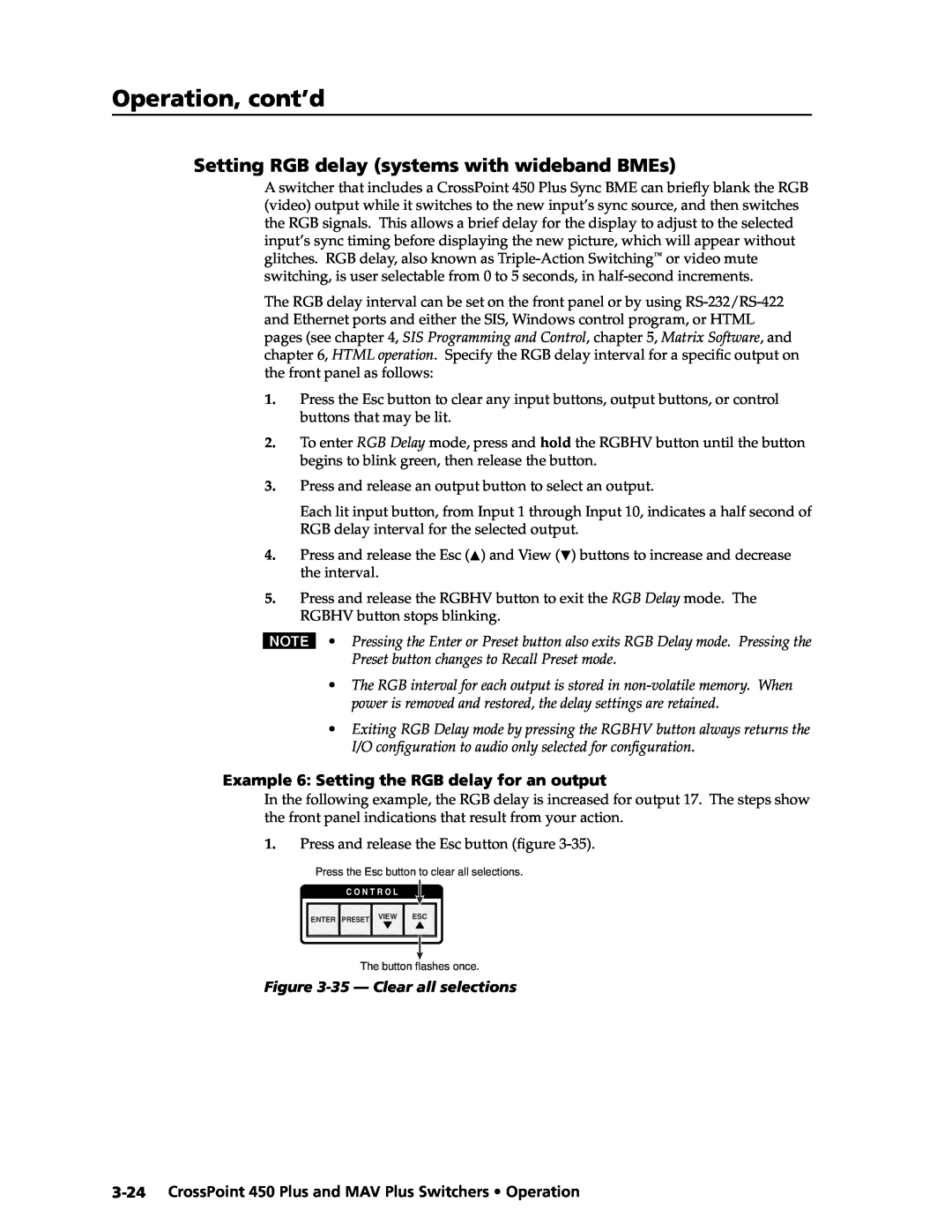 Extron electronic MAV Plus Setting RGB delay systems with wideband BMEs, Operation, cont’d, 35 - Clear all selections 