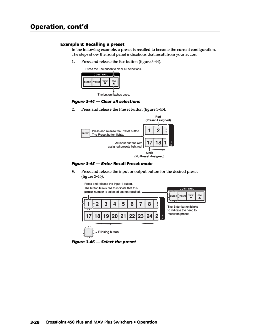 Extron electronic MAV Plus Operation, cont’d, 17 18 19 20 21 22 23, Example 8 Recalling a preset, 46 - Select the preset 