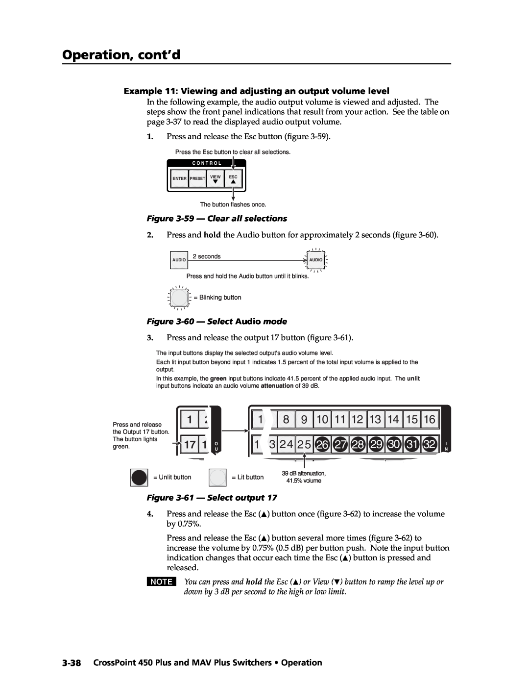 Extron electronic MAV Plus, 450 Plus 10 11 12 13, Operation, cont’d, 24 25 26 27 28 29 30 31, 59 - Clear all selections 