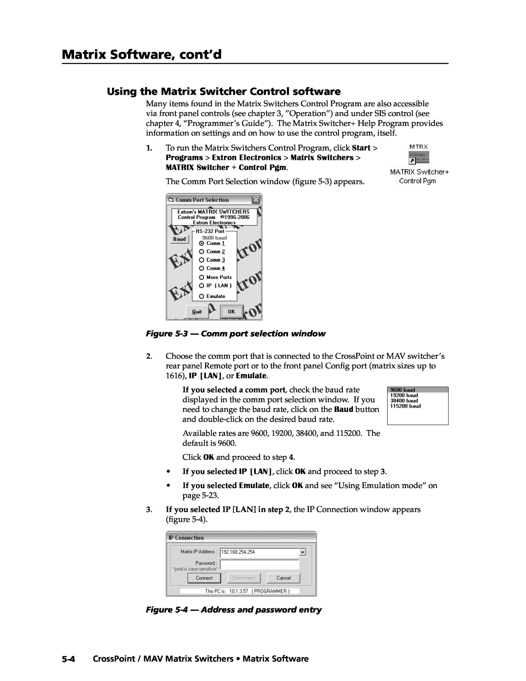Extron electronic MAV Plus Series, Ultra Series manual Matrix Software, cont’d, Using the Matrix Switcher Control software 