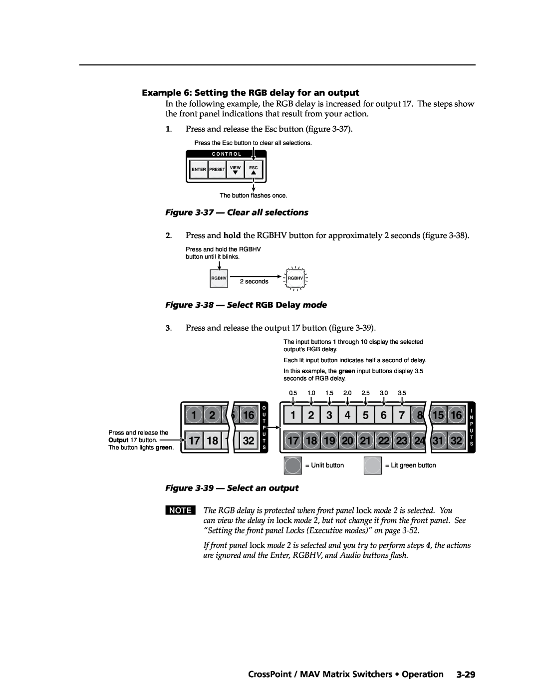 Extron electronic Ultra Series manual 22 23 24, Example 6 Setting the RGB delay for an output, 37 - Clear all selections 