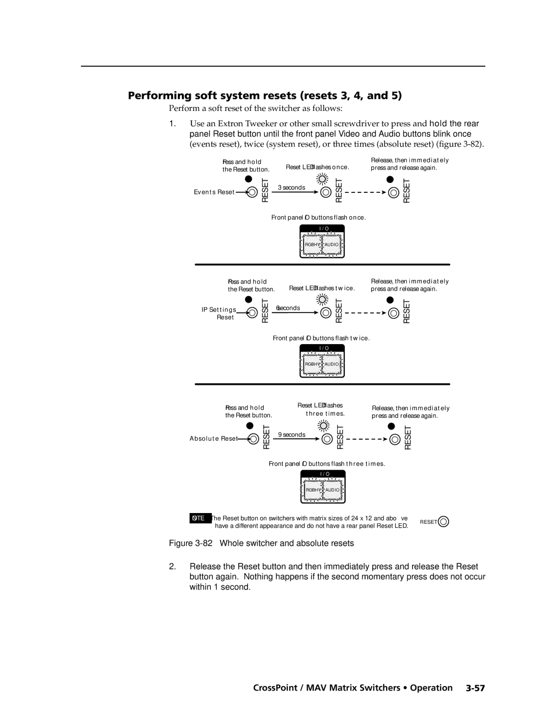 Extron electronic Ultra Series, MAV Plus Series manual Performing soft system resets resets 3, 4, and 5\⤀ 