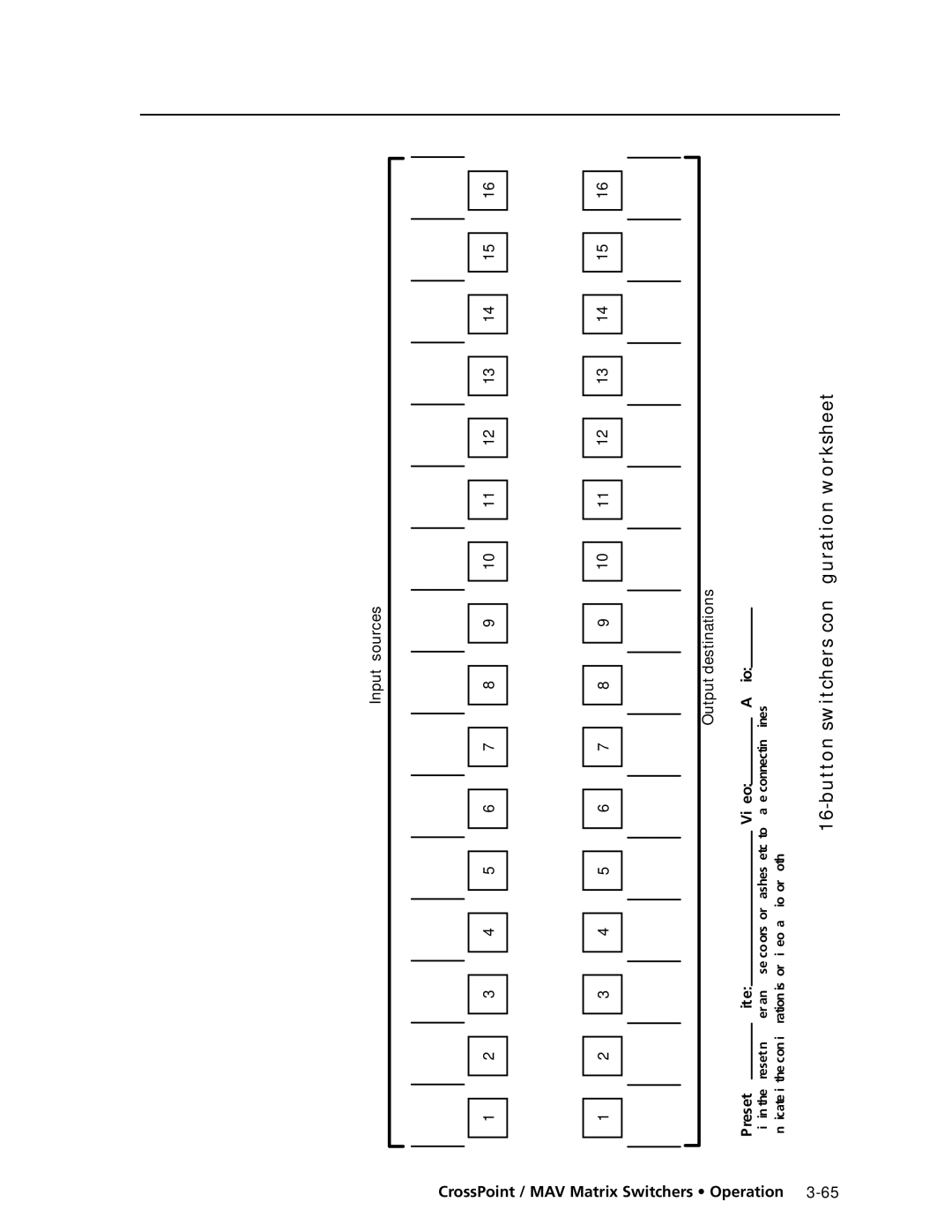 Extron electronic Ultra Series, MAV Plus Series manual Button switchers configuration worksheet 