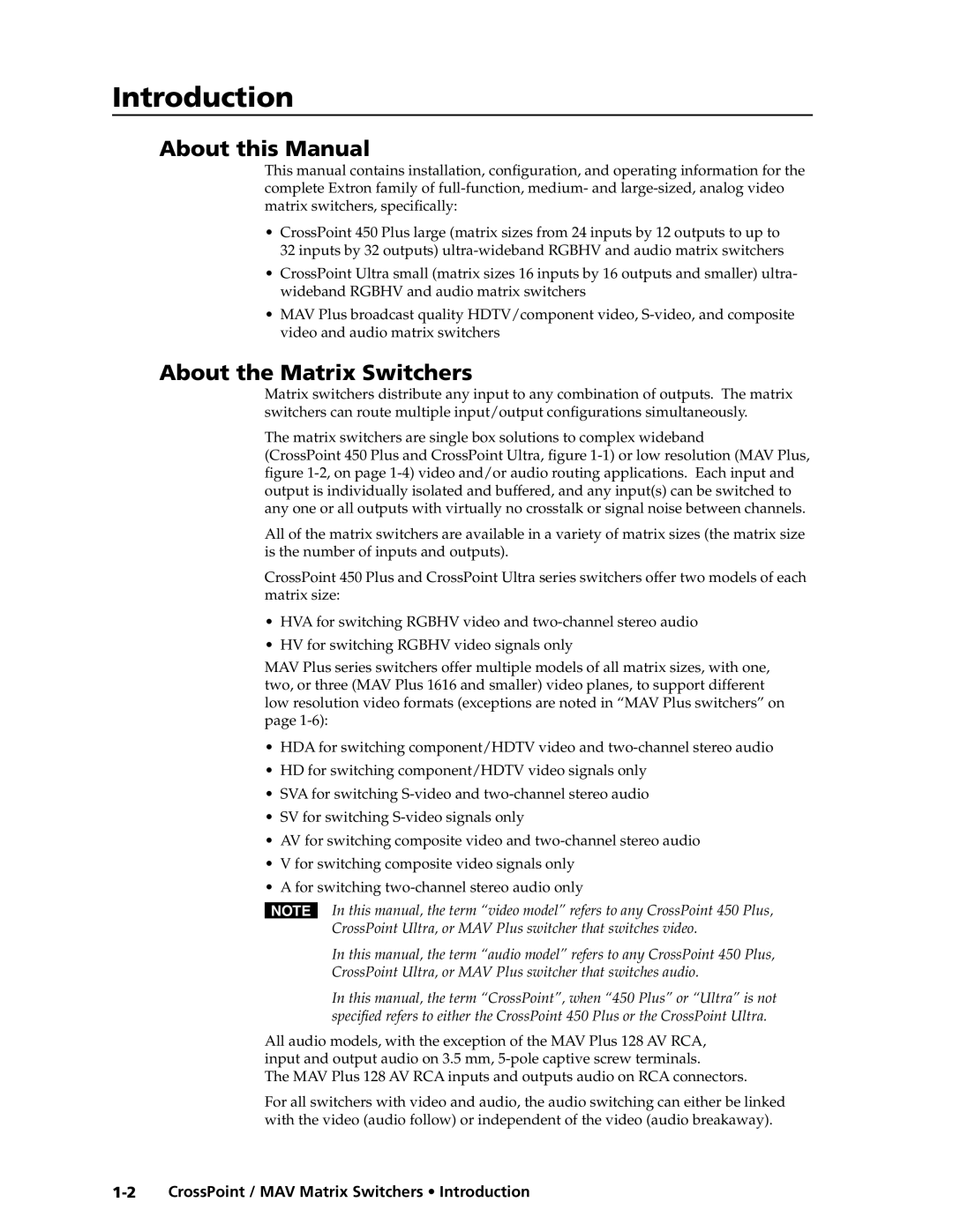 Extron electronic MAV Plus Series, Ultra Series manual About this Manual, About the Matrix Switchers 