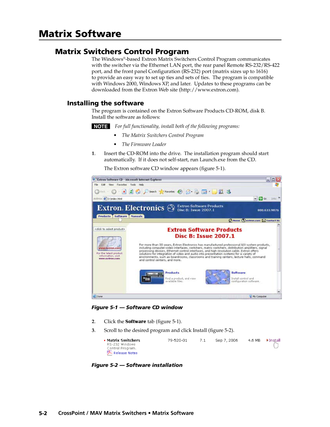 Extron electronic MAV Plus Series, Ultra Series manual Matrix Switchers Control Program, Installing the software 