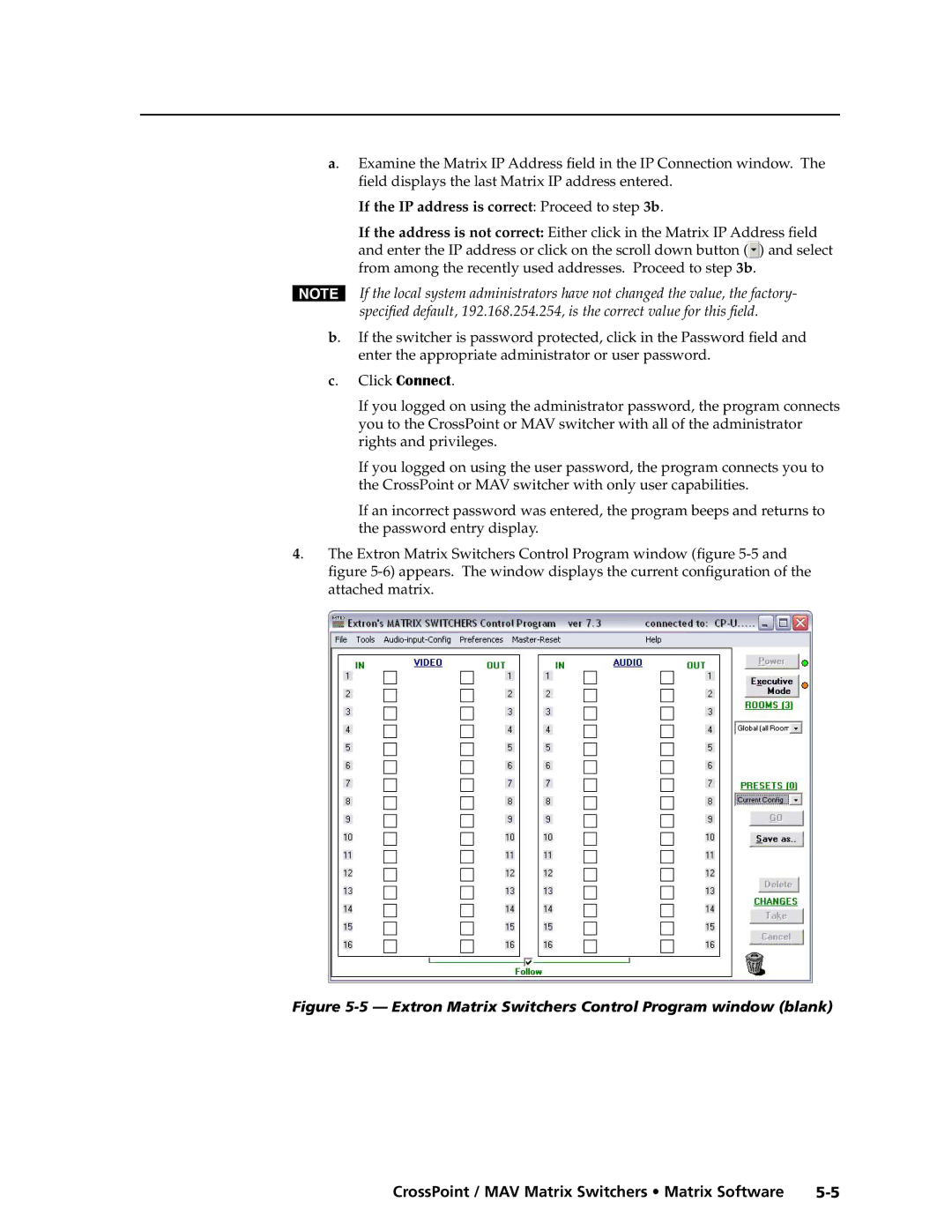 Extron electronic Ultra Series, MAV Plus Series manual Extron Matrix Switchers Control Program window blank 