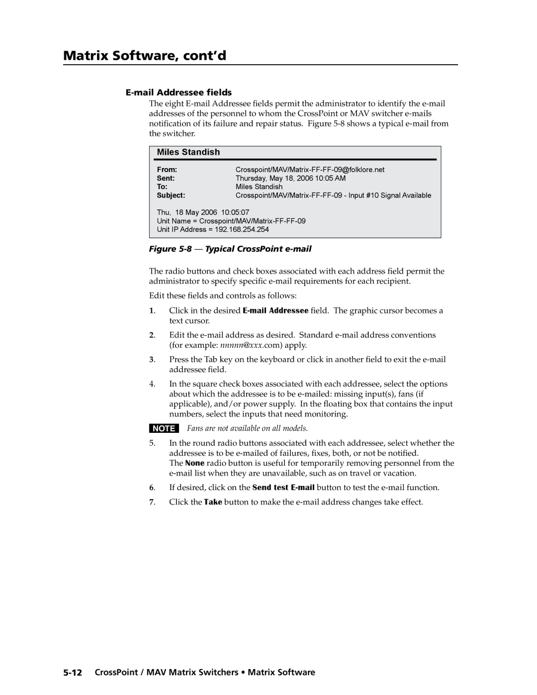 Extron electronic MAV Plus Series, Ultra Series manual Miles Standish, Mail Addressee fields 