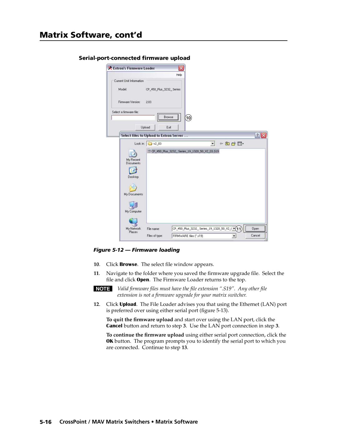 Extron electronic MAV Plus Series, Ultra Series manual Serial-port-connected firmware upload, Firmware loading 