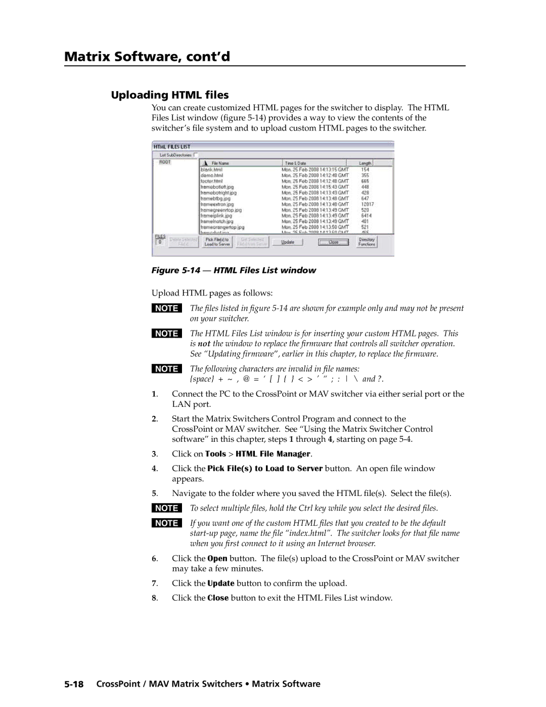 Extron electronic MAV Plus Series, Ultra Series manual Uploading Html files, Upload Html pages as follows 