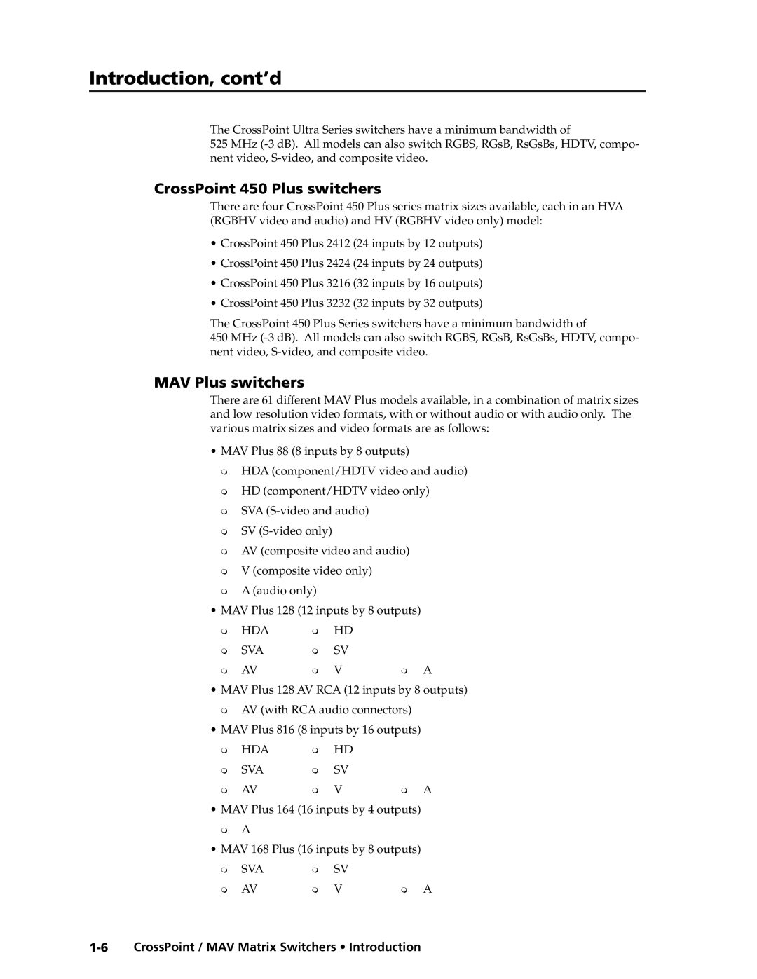 Extron electronic MAV Plus Series, Ultra Series manual CrossPoint 450 Plus switchers, MAV Plus switchers 
