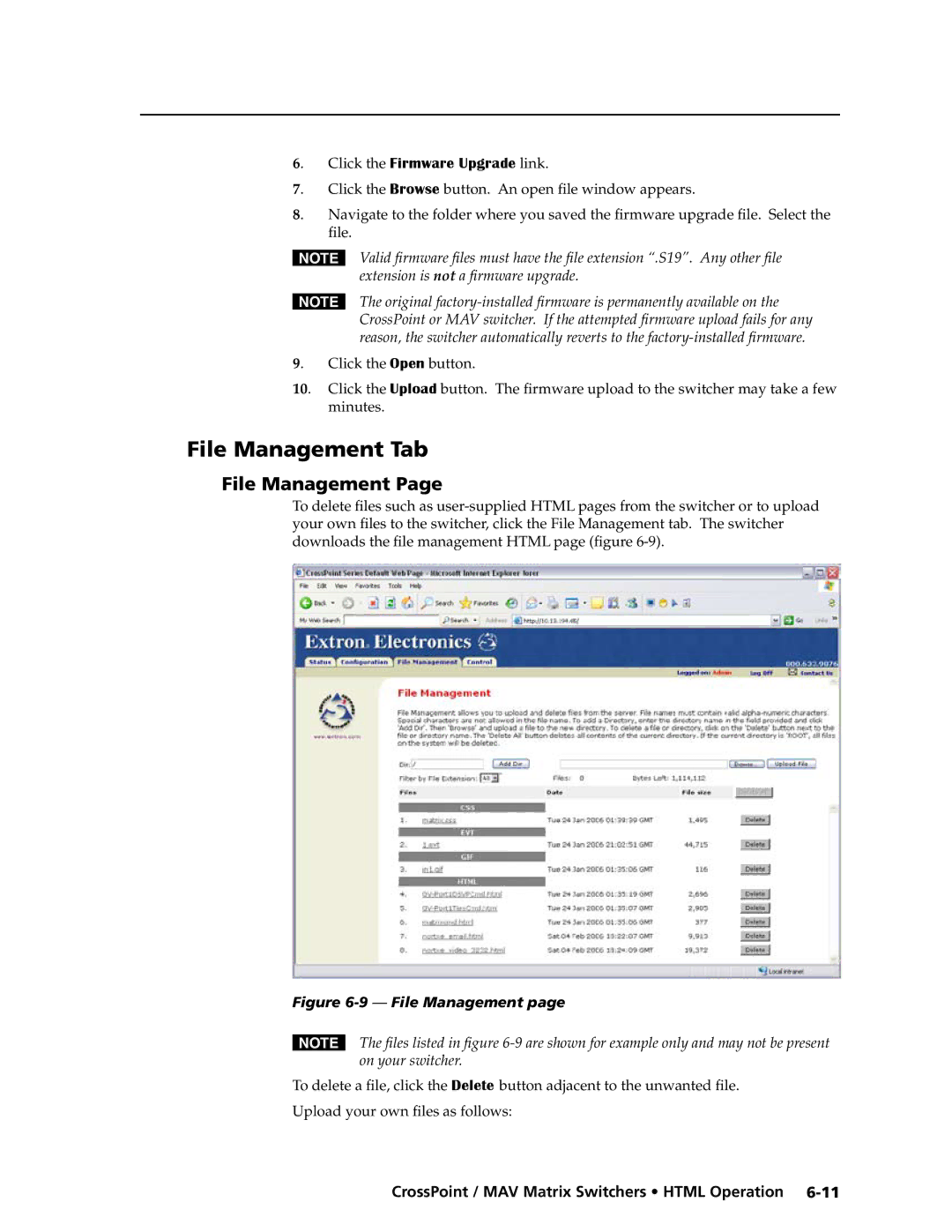 Extron electronic Ultra Series, MAV Plus Series manual File Management Tab, Upload your own files as follows 