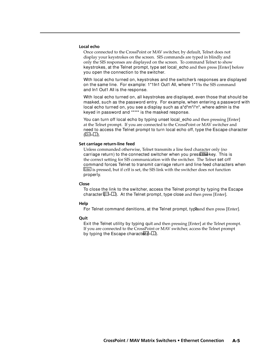 Extron electronic Ultra Series, MAV Plus Series manual Local echo, Set carriage return-line feed, Close, Help, Quit 