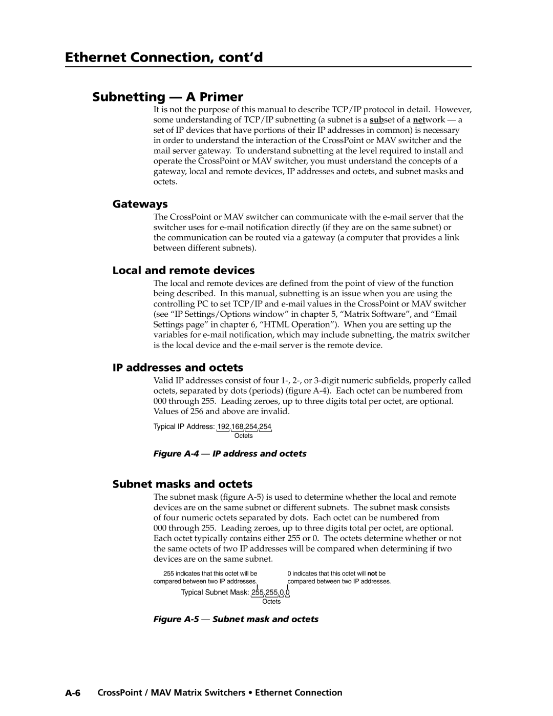 Extron electronic MAV Plus Series manual Subnetting a Primer, Gateways, Local and remote devices, IP addresses and octets 