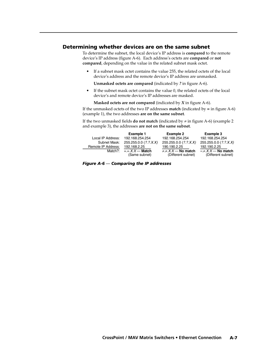 Extron electronic Ultra Series, MAV Plus Series manual Determining whether devices are on the same subnet 