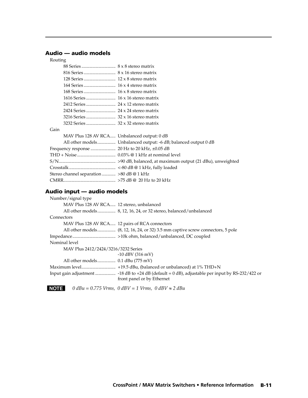 Extron electronic Ultra Series, MAV Plus Series manual Audio audio models, Audio input audio models 