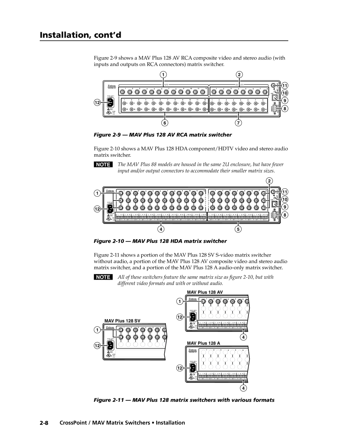 Extron electronic MAV Plus Series, Ultra Series manual MAV Plus 128 AV RCA matrix switcher 