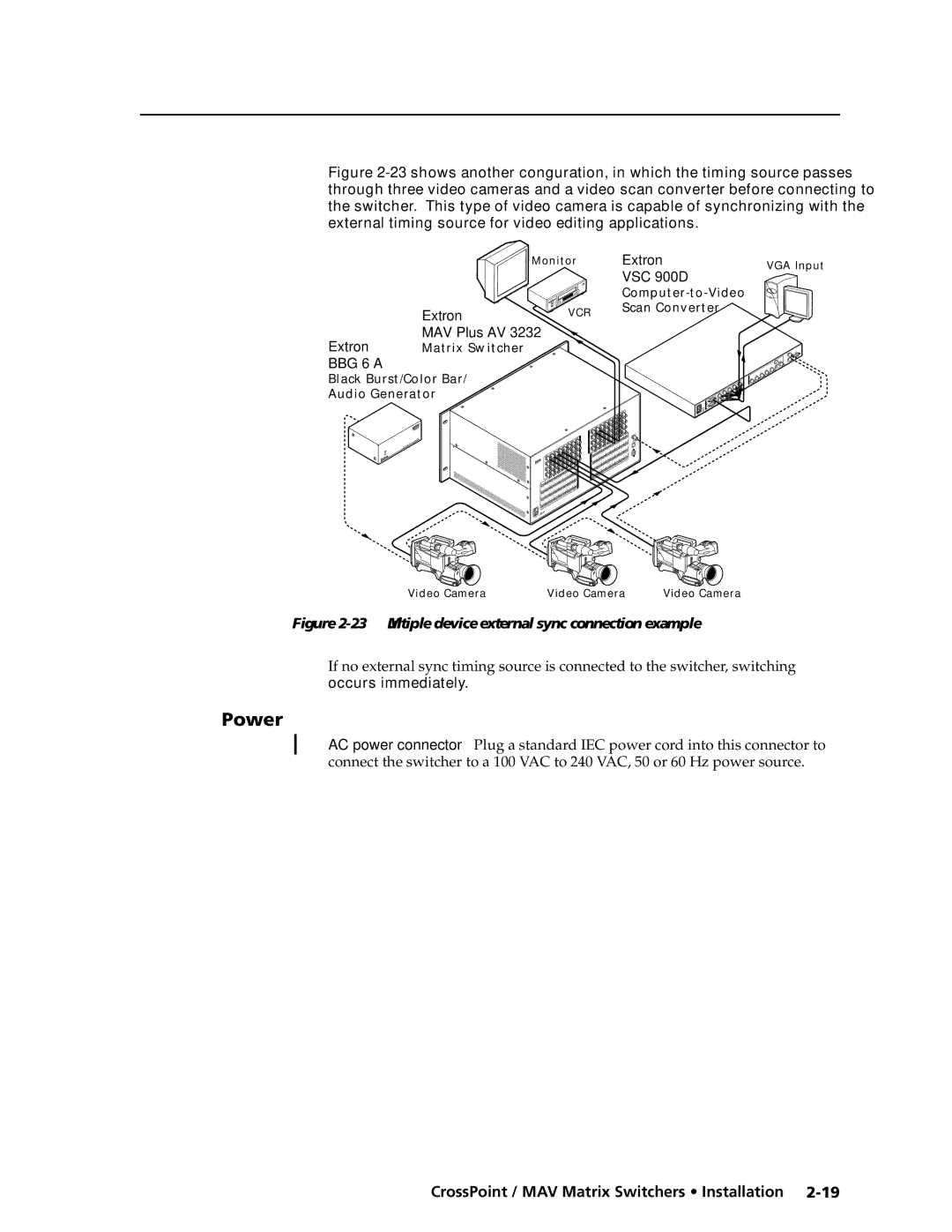 Extron electronic Ultra Series, MAV Plus Series manual Power, Multiple device external sync connection example 