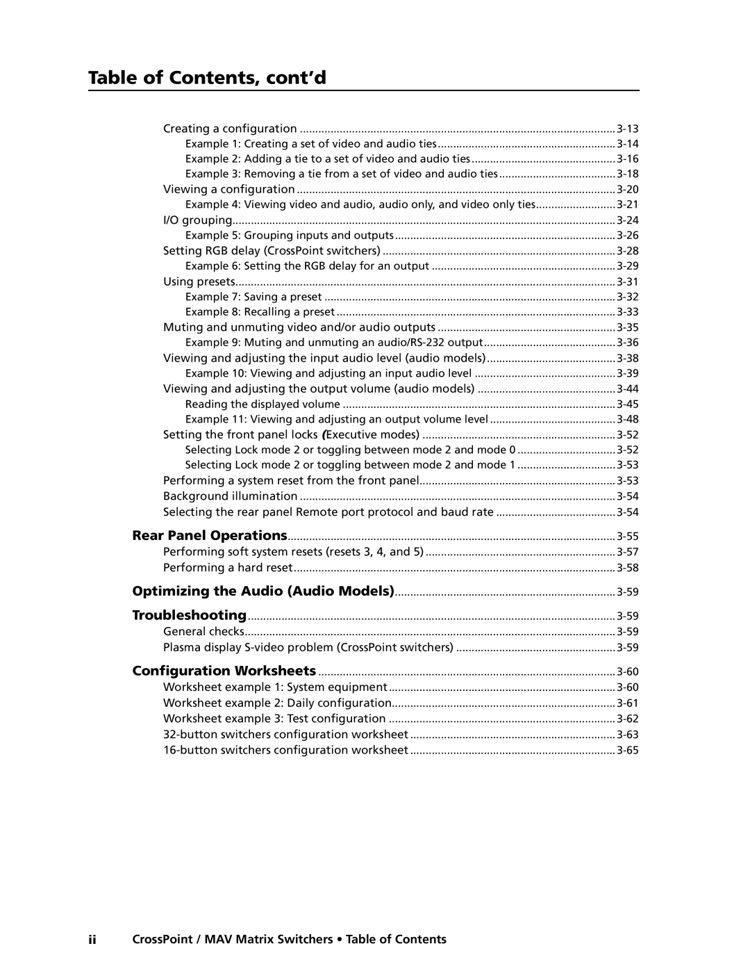 Extron electronic MAV Plus Series, Ultra Series manual Table of Contents, cont’d 