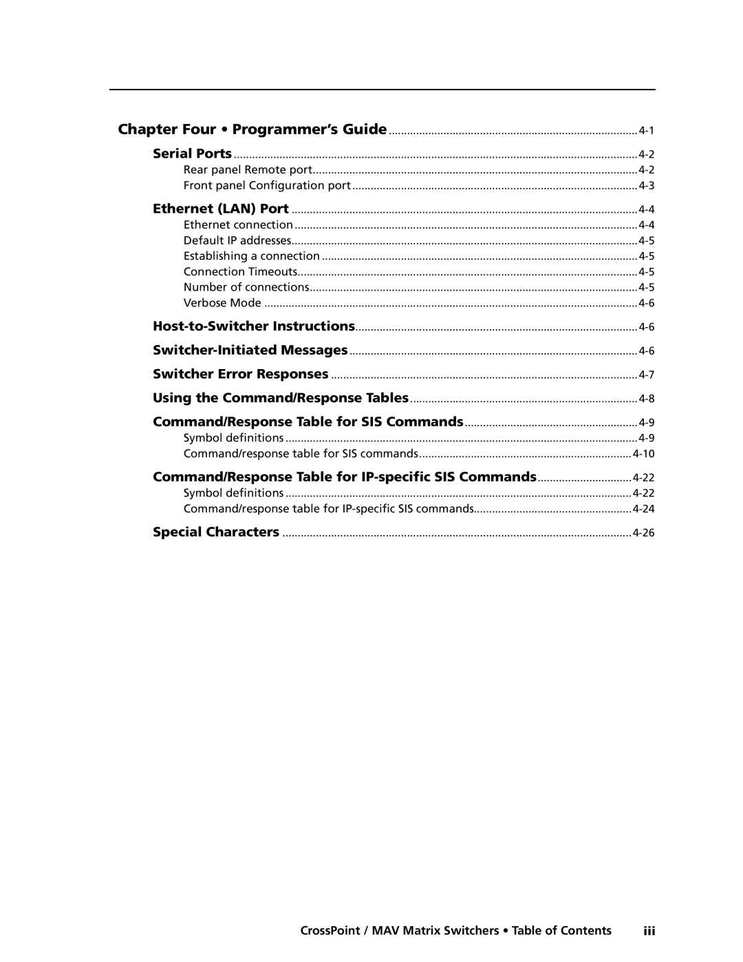 Extron electronic Ultra Series, MAV Plus Series manual Command/Response Table for IP-specific SIS Commands 