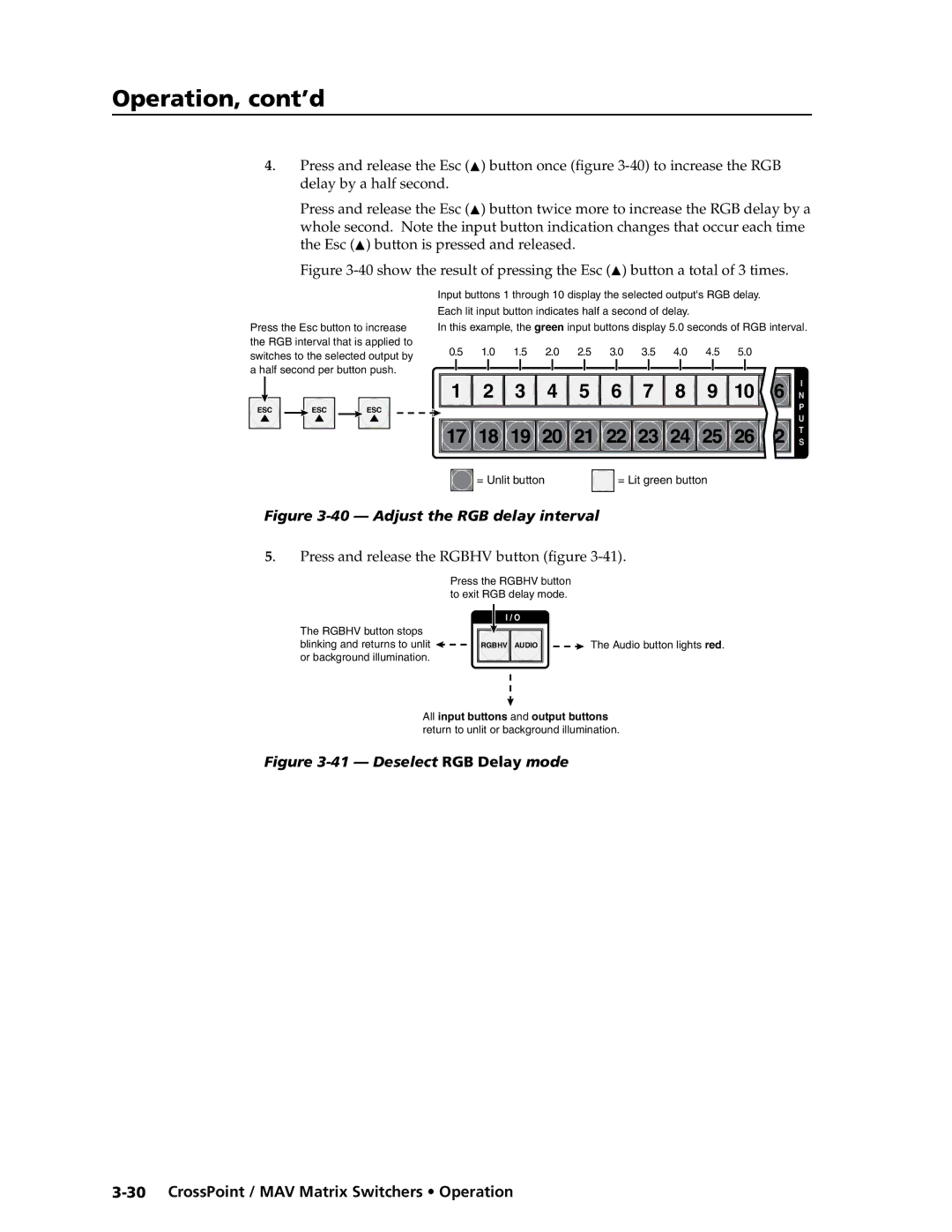 Extron electronic MAV Plus Series, Ultra Series Adjust the RGB delay interval, Press and release the Rgbhv button figure 