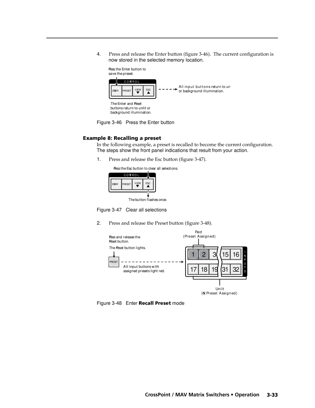 Extron electronic Ultra Series, MAV Plus Series Example 8 Recalling a preset, Press and release the Preset button figure 