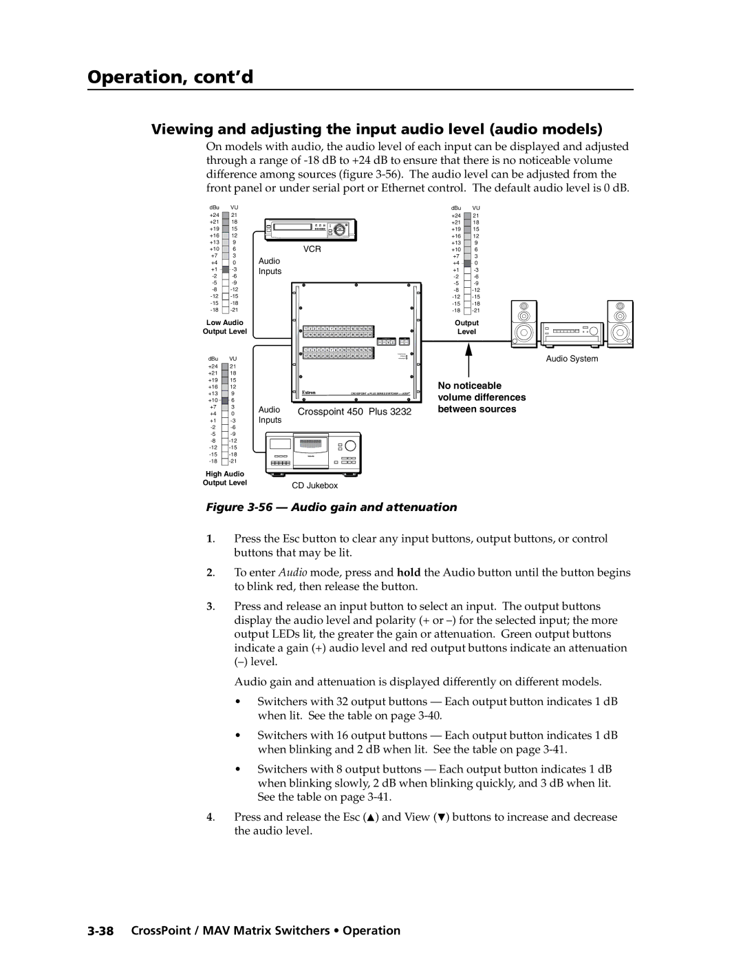 Extron electronic MAV Plus Series, Ultra Series manual Viewing and adjusting the input audio level audio models\⤀, Vcr 