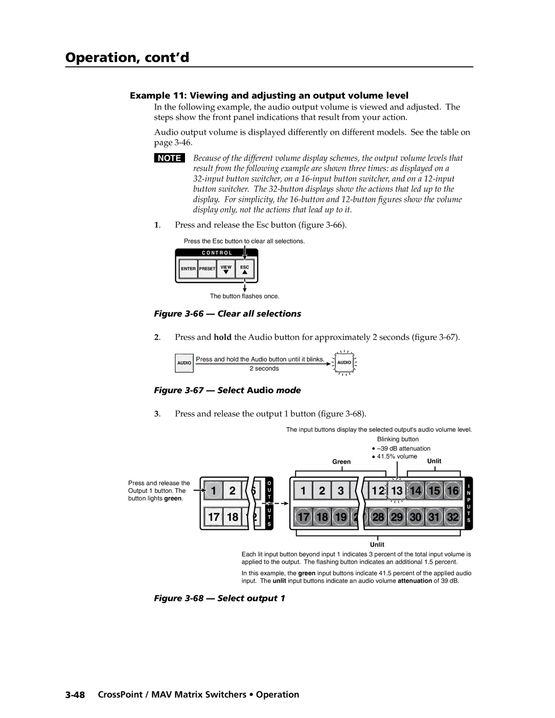 Extron electronic MAV Plus Series manual Example 11 Viewing and adjusting an output volume level, Clear all selections 