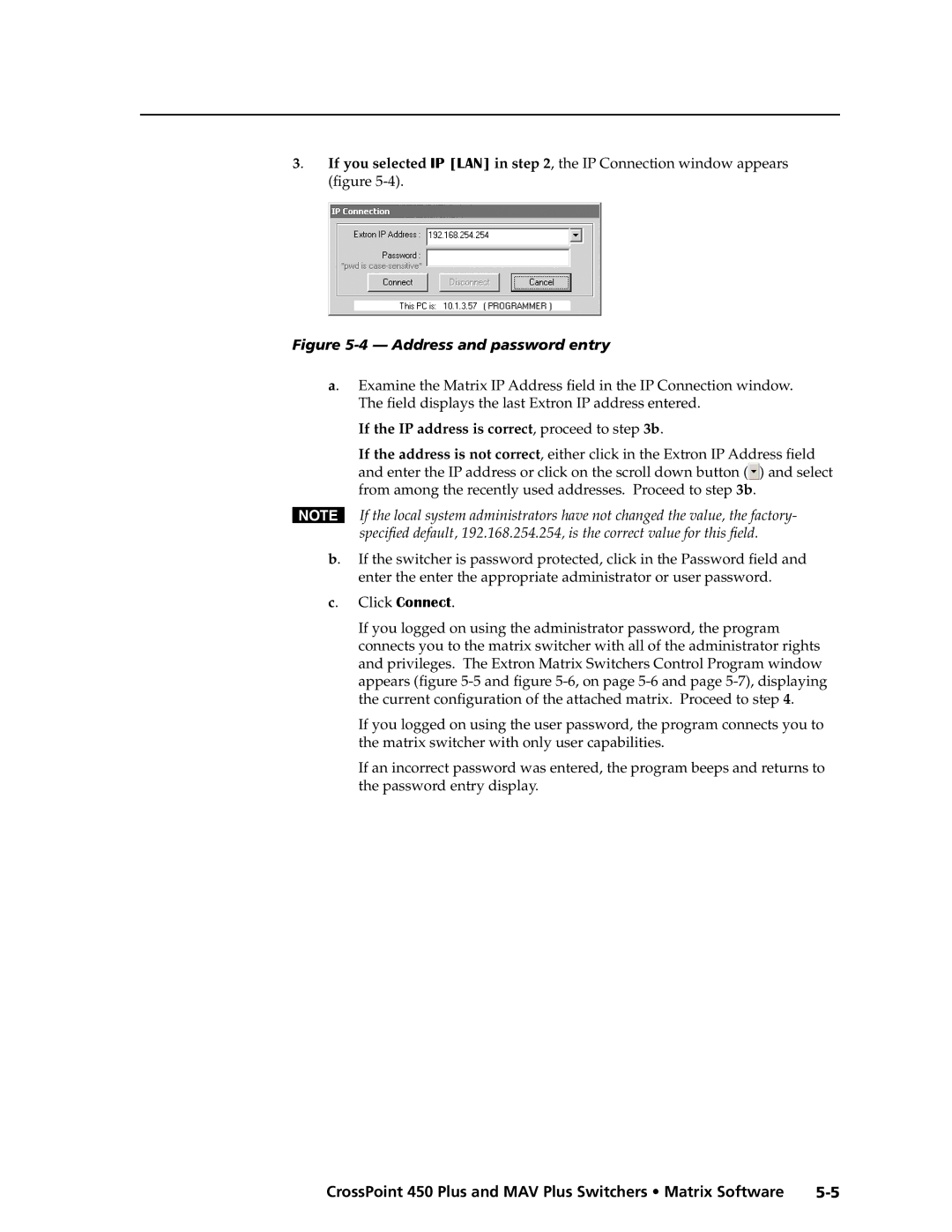 Extron electronic MAV Plus Series manual Address and password entry 