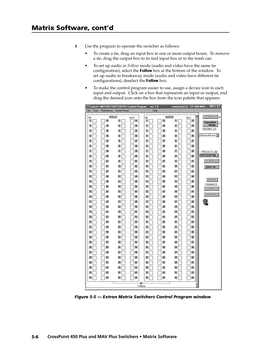 Extron electronic MAV Plus Series manual Extron Matrix Switchers Control Program window 